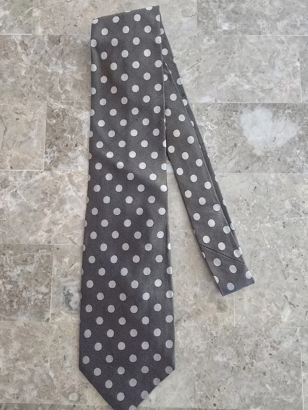 Yves Saint Laurent Gray Tie with White Polka Dots